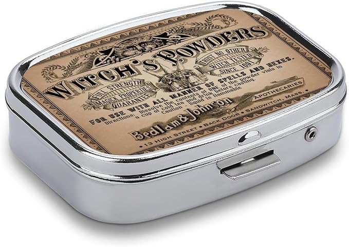 Metal 2 Compartment Pill Organizer Travel Friendly Portable Compact Pill Box Cute Pill Case to Hold Vitamins,Fish Oil,Supplements,Meds,Tablet for Purse,Pocket. (Power)
