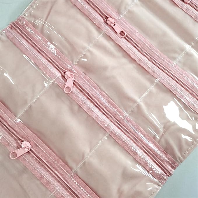 Travel Jewelry Roll Bag Portable Organizer Pouch With Grids&PVC Cover Storage Bags for Necklace, Bracelet, Bracelet,Ring, Badge, Pendant
