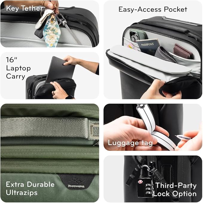 Peak Design Roller Pro Carry-On, Eclipse, Expandable Small Suitcase with Wheels, Carbon Fiber Handle, Drawbridge Opening, Hybrid Soft/Hard Shell, Custom Hardware, Fits XL Camera Cube or Packing Cubes