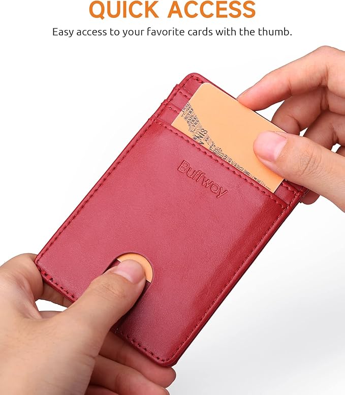 Buffway Mens Slim Wallet, Minimalist Thin Front Pocket Leather Credit Card Holder with RFID Blocking for Work Travel