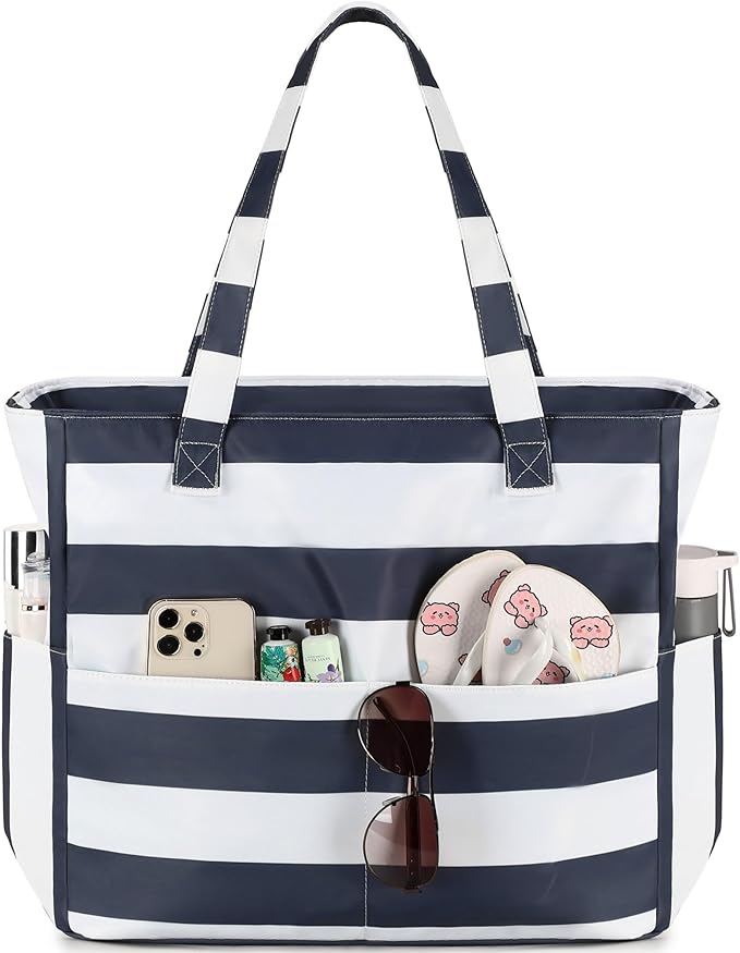 Waterproof Beach Tote Pool Bags for Women Ladies Extra Large Gym Tote Carry On Bag With Wet Compartment for Weekender Travel