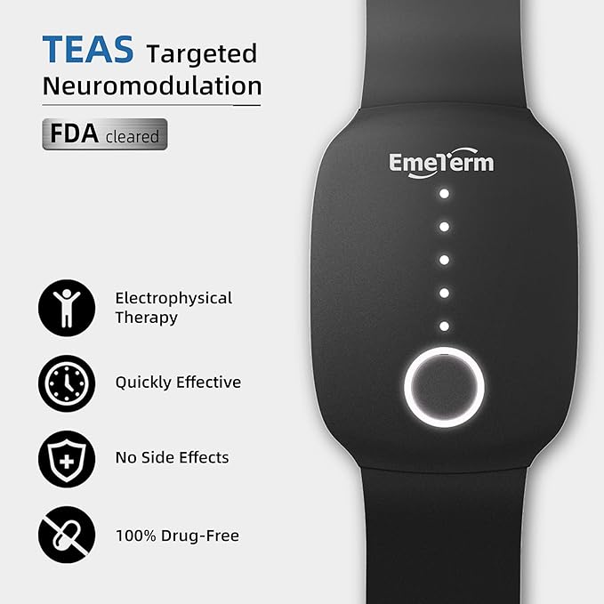 EmeTerm Fashion FDA-Cleared Relieve Nausea Electrode Stimulator Morning Sickness Motion Travel Sickness Vomit Relief Rechargeable No Gel Drug Free Wristbands Without Side Effects (2 Pack)