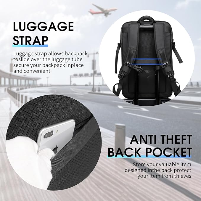 Travel Backpack for Women, Carry on Luggage 30L Flight Approved Water-resistant Lightweight Business Backpack Fits 17.3 Inch Laptop with Shoes Compartment, Black