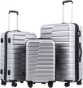 Coolife Luggage Sets, 3 Piece Hardshell Luggage Set with Spinner Wheels Expandable Suitcase Set PC+ABS TSA Lock, Sliver