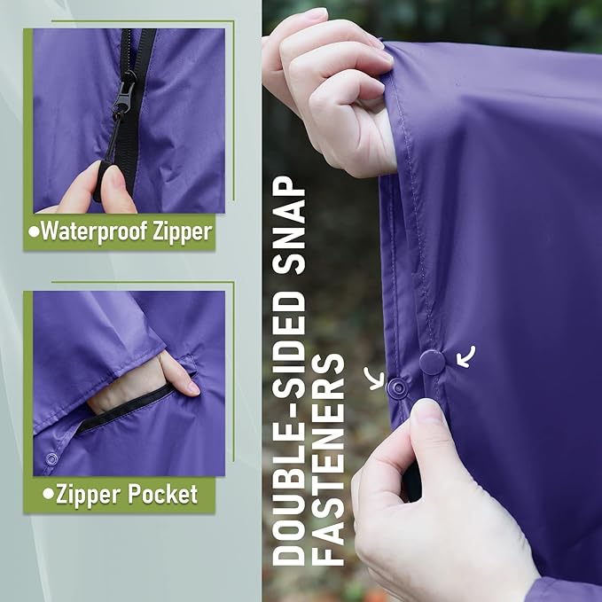 SaphiRose Unisex Rain Poncho Raincoat Hooded for Adults Women with Pockets