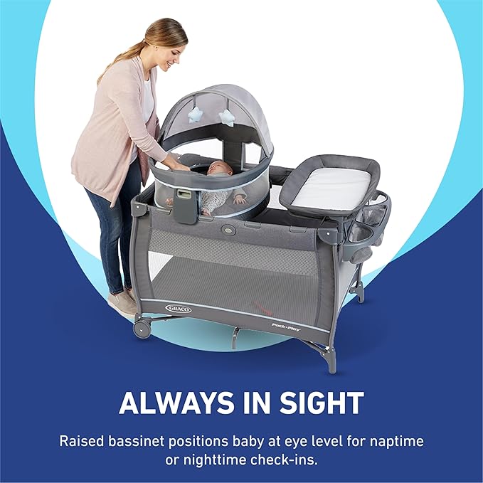 Graco Pack ’n Play Travel Dome LX Playard – Raised Portable Bassinet, UV‑50 Canopy, Changer & Storage, Annie