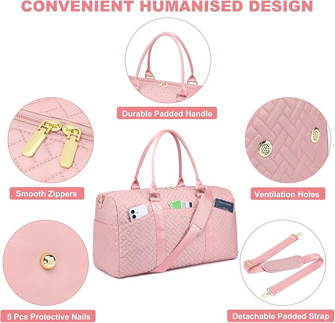 Women Duffle Weekender Travel Bag: Large Duffel Bags with Shoe Compartment Carry On Overnight Tote Bag with Wet Pocket Toiletry Bags Traveling Weekend Gym Yoga Hospital Bag for Labor and Delivery Pink
