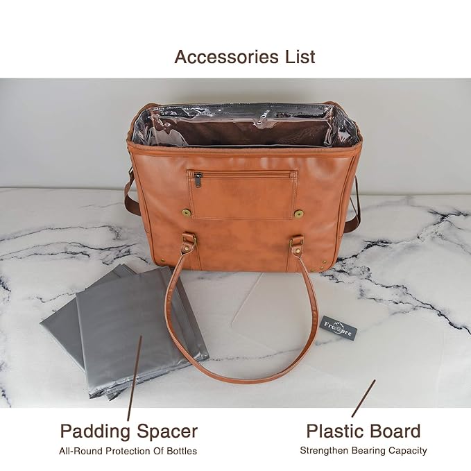 Freshore® 6 Wine Bottles Carrier Leather Bag - Insulated Cooler Travel Tote - Premium Large Portable Bottle Carrying, Waterproof Full Padding Wine Lovers Protection, Light Brown