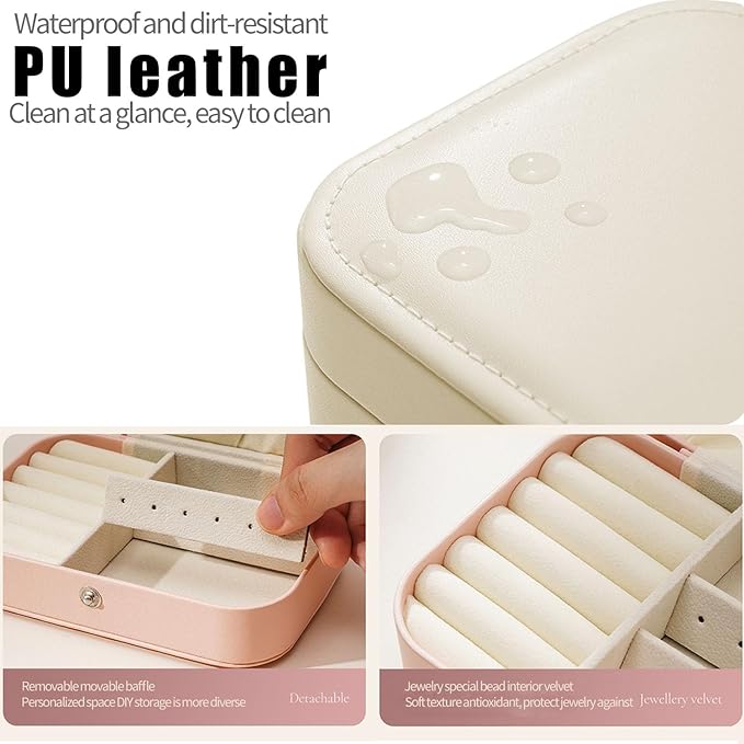 Travel Jewelry Box,Jewelry Travel Case, Small Jewelry Box,2 Layer Travel Jewlery Case, PU Leather Mini Portable Jewerly Storage Display Holder for Earrings, Ring, Necklaces, Bracelets (Pink)