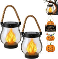 Solar Lantern Outdoor Lights, Flickering LED with Hemp Rope Handle, Dual Charging (Solar & USB), Water-Resistant Hanging Decor for Garden, Yard, Patio, Porch, Pathway, Camping (2)