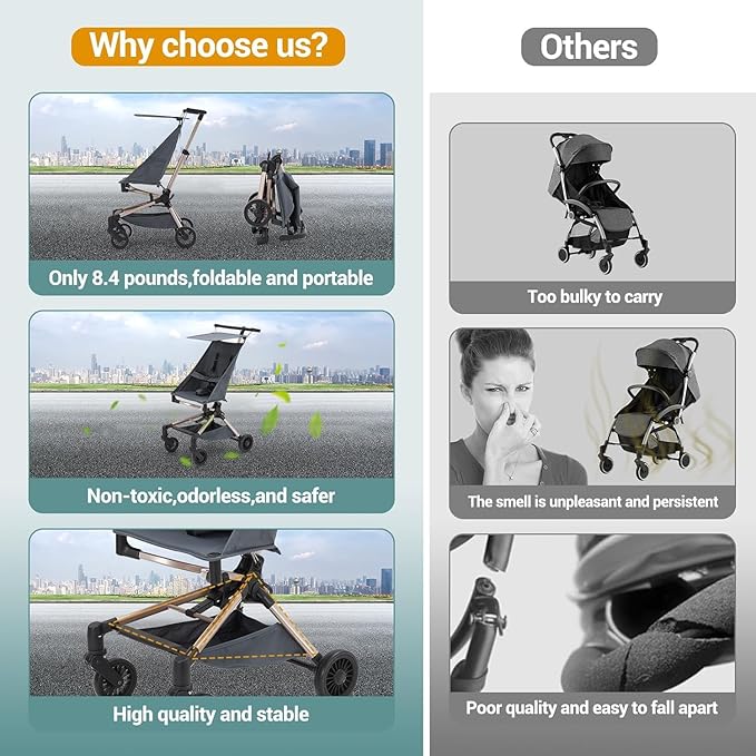 Jojoka Lightweight Stroller for Airplane,Compact Strollers for Travel,Foldable Toddler Pushchair with Carry Bag, Storage Basket, Rear Brakes, Adjustable Awning(Blue)