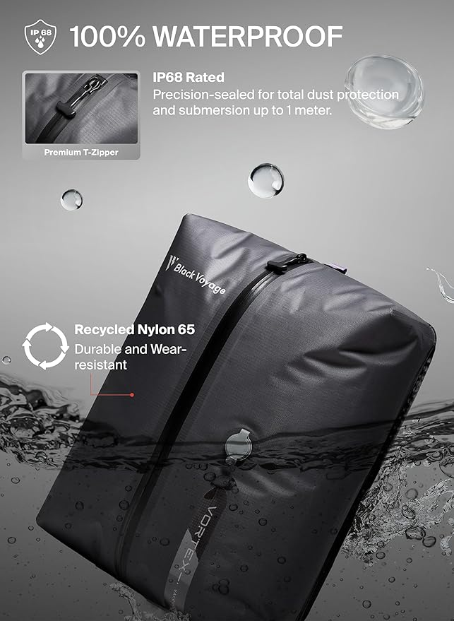 Black Voyage Reusable Vacuum Compression Travel Bag for Carry-On Suitcase and Backpack, Recycled IP67 Waterproof Space Saver Vacpack (1-Pack, 18L - Pump Included)