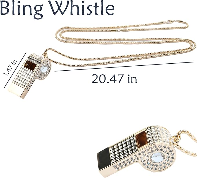 Whistle,Rhinestone Sports Whistle with Keychain for Coach/Referee/Training/Lifeguard/Teachers(Gold)