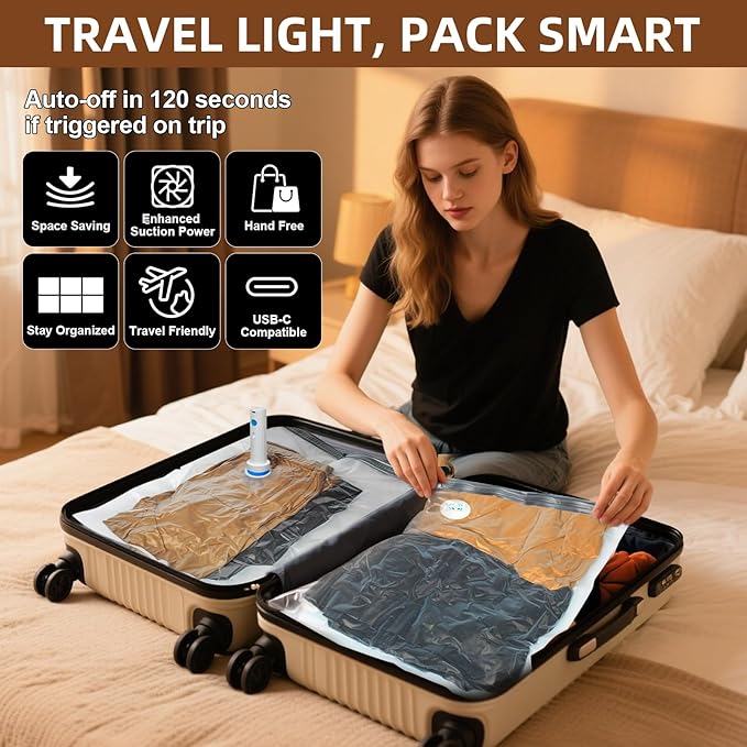 Vacuum Seal Bags for Clothing Travel, 16 Pack (3 Jumbo/3 Large/3 Medium/3 Small/4 Roll) Vacuum Storage Bags with Portable Electric Pump, Space Saver Bags for Luggage, Suitcase, Clothes, and Blankets