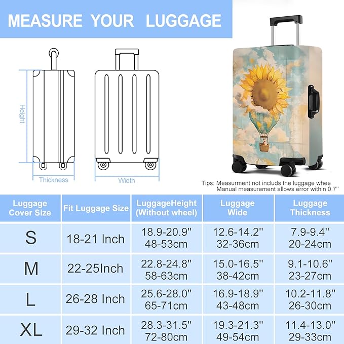 Sunflower Luggage Cover Washable Suitcase Protector Anti-Scratch,Stretchable Fit for 20-34Inch Luggage Durable Travel Bag Cover with Zipper Closure (M(24-26inch suitcase))