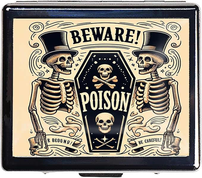 Cute and Portable Metal Pill Organizer – 8 Compartments, Elegant Chrome Finish, Ideal for Travel and Daily Use (Beware Poison Coffin)