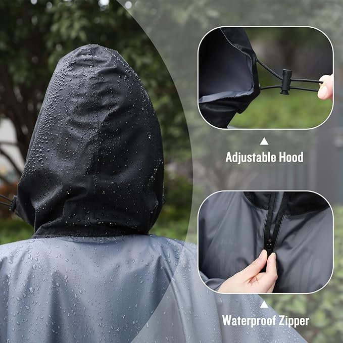 SaphiRose Rain Poncho Jacket Coat Hooded for Adults with Pockets