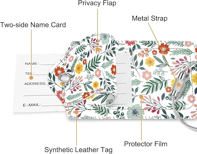 Fintie Luggage Tags, Privacy Cover ID Label with Stainless Steel Loop and Address Card for Travel Bag Suitcase, Spring (2 Piece)