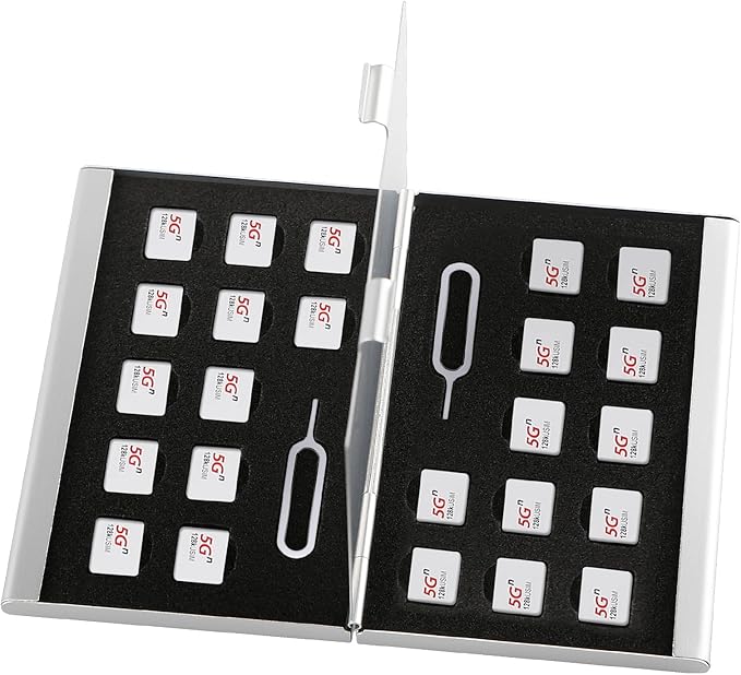 Aluminum SIM Card Case, 26Slots Ultrathin SIM Card Holder, Fit for 24 Nano sim Card and 2 Cell Phone Eject Pin Slots, Silver