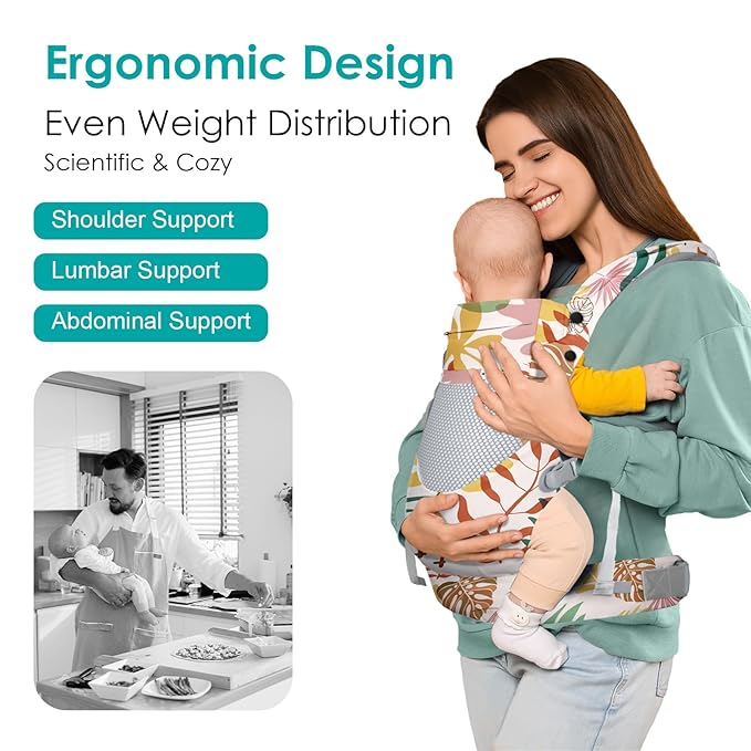 Newborn Baby Front Carrier Backpack, Toddler Baby Body Carrier, 7-66 Lbs Ergonomic Design, Lumbar Support, Lightweight
