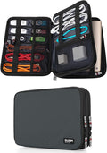 BUBM Double Layer Electronic Accessories Organizer, Travel Gear Bag for Cables, USB Flash Drive, Plug and More, Perfect Size Fits for iPad mini (Medium, Gray)
