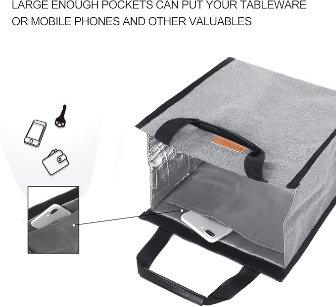 Lunch Bags for Women Insulated Reusable Lunch Tote with Internal Pocket, Lunch Tote bag for Work (Grey