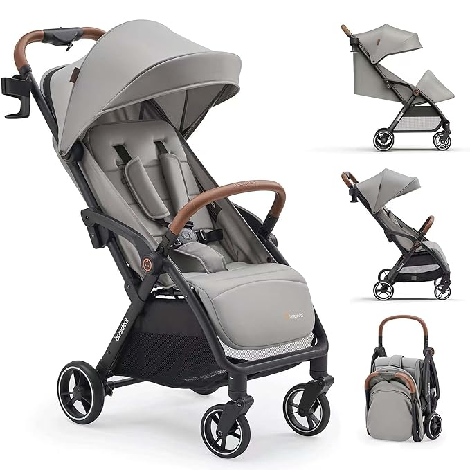 Travel Stroller, Overhead-Friendly Compact Baby Stroller(Newborn to 50lbs), Self-Folding Toddler Pushchair for Travel, Full-Reclining Seat, Cup Holder Included