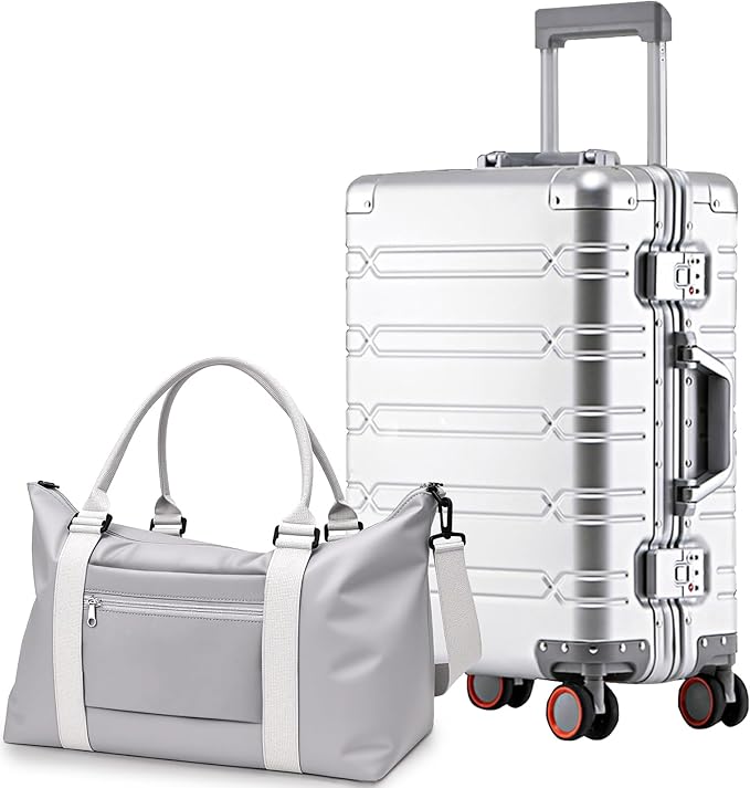 WEICHEN All Aluminum Magnesium 29 Inch Large Luggage with Spinner Wheels & Duffle-Travel Bag, Hard Case Large Suitcase Heavy Duty Aluminum Checked Luggage with TSA Lock