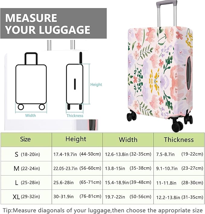 Travel Luggage Cover Suitcase Protector Fits 18-32 Inch Wheel Covers PatternedTravel Related Items Flower Luggage Protector Elastic L