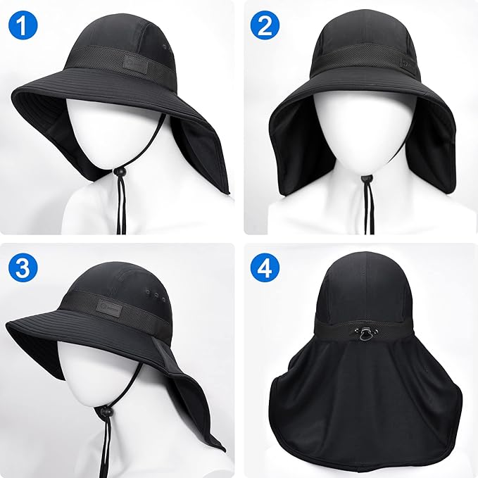 Sukeen Cooling Sun Hat for Men Women UPF50+ Wide Brim Fishing Hat with Neck Flap Adjustable Foldable Bucket Hat for Hiking