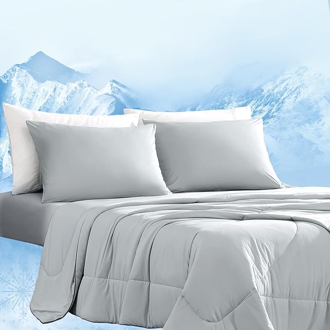 Dream Valley® Outlast® Deepsleep Cooling Comforter, Twin Size, NASA-Grade Space Technology Cooling Blanket for Hot Sleepers Night Sweats, Q-Max > 0.45 Aerocool™ Breathable, Cool Grey, 68"x90"