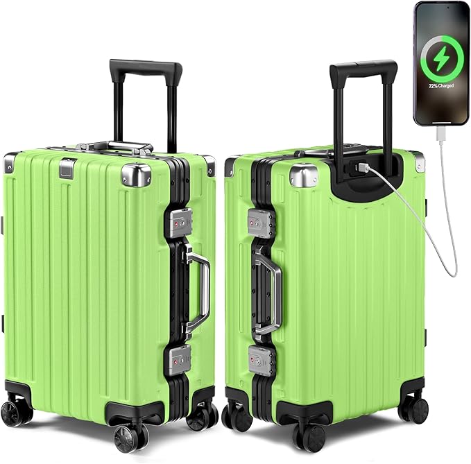 Krute Aluminum Frame Carry On Luggage 20 Inch Zipperless Luggages USB Charger Hardside PC Suitcase With Spinner Wheels Airline Approved Hard Shell Suitcases with TSA Lock (1 Piece)