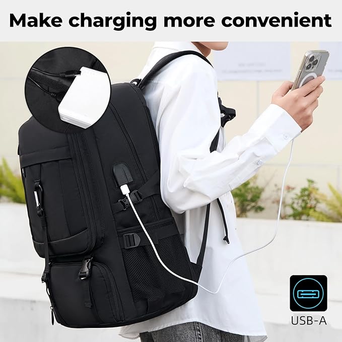17.3 Inch gym backpack with shoe compartment,50L Multiple Compartments Backpacks, Airline Approved Carry on Travel Daypack Anti Theft with USB Charging Port,for Men Women Travel Work Business