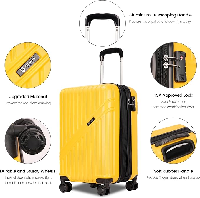 GinzaTravel Luggage Sets 3-Piece Expandable Suitcases with Wheels PC+ABS Durable Hardside Luggage sets TSA lock