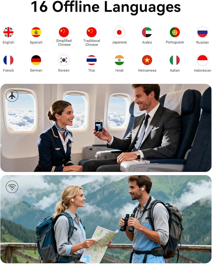 Wooask A9S Translation Earbuds Real Time with ChatGPT, No APP Needed, No Subscription, Languages Translator Device Support 140+ Languages Online/Offline/Photo Translation for Business & Travel