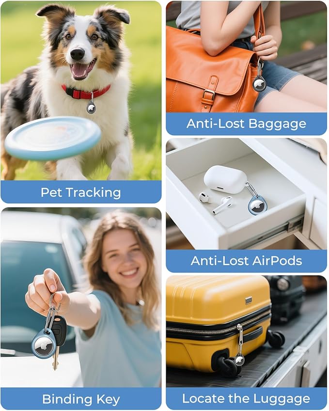 UNBREAKcable AirTag Holder for Apple - 4 Pack Air Tag Case [Professional Carabiner] [Waterproof] [Shockproof] TPU AirTag Keychain for Kids, Pets, Keys, Luggage, Backpacks