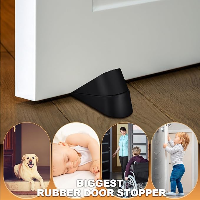 Frienda 6 Pack Large Door Stoppers Heavy Duty Rubber Stopper for Bottom of Door Wedge Stopper for Home Office (Black)