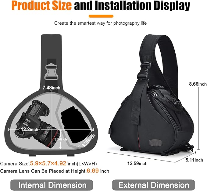CADeN Camera Bag Sling Backpack Camera Case Waterproof with Rain Cover Tripod Holder, Compatible for DSLR/SLR Mirrorless Cameras (Canon Nikon Sony Pentax) and Accessories Black