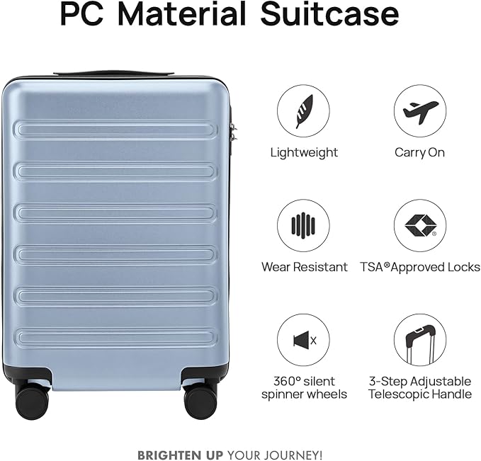 Carry on Luggage 22 X 14 X 9 Airline Approved, 20 Inch Luggage for 3-5 Days Travel, Double Spinner Wheels, 100% Hardshell PC, TSA Lock (09-Blue, Carry-On 20-Inch)