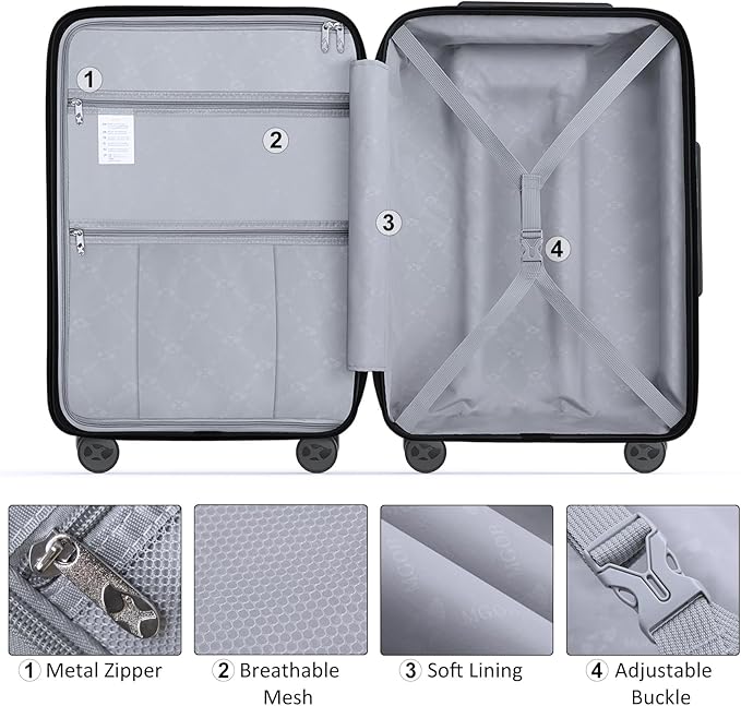 24 Inch Luggage with Spinner Wheels, Hard Shell Suitcase, Lightweight PP Luggages with TSA Lock, Checked-Medium Suitcases 24-Inch, Black