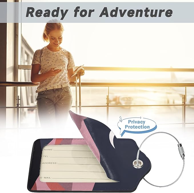 Boho Hills Luggage Tags for Suitcases,2 Pack Fields Moon Luggage Tag,Leather Stainless Steel Loop Label Tag for Women Men Girls Travel Bag Suitcase