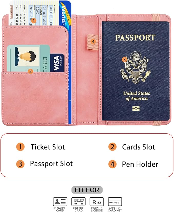 Melsbrinna Premium Leather Passport Holder Covers Case, Waterproof Rfid Blocking Travel Wallet Passport Holder with Pen Holder, Cute Passport Book for Women/Men