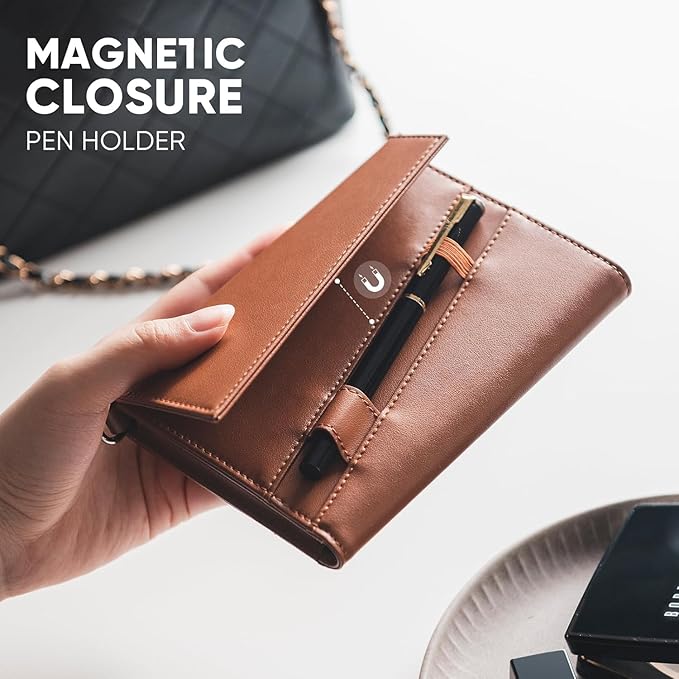 Real Leather Wallet RFID Blocking Passport Holder with Travel Lanyard Document Organizer Brown (Brown)
