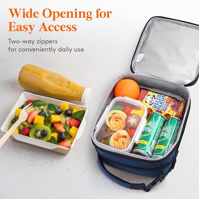 Lifewit Insulated Lunch Box for Men, Expandable Cooler Bag, Freezable Lunch Bag for Women with 2 Ice Packs and Shoulder Straps for Work Travel College, 8.2L Blue