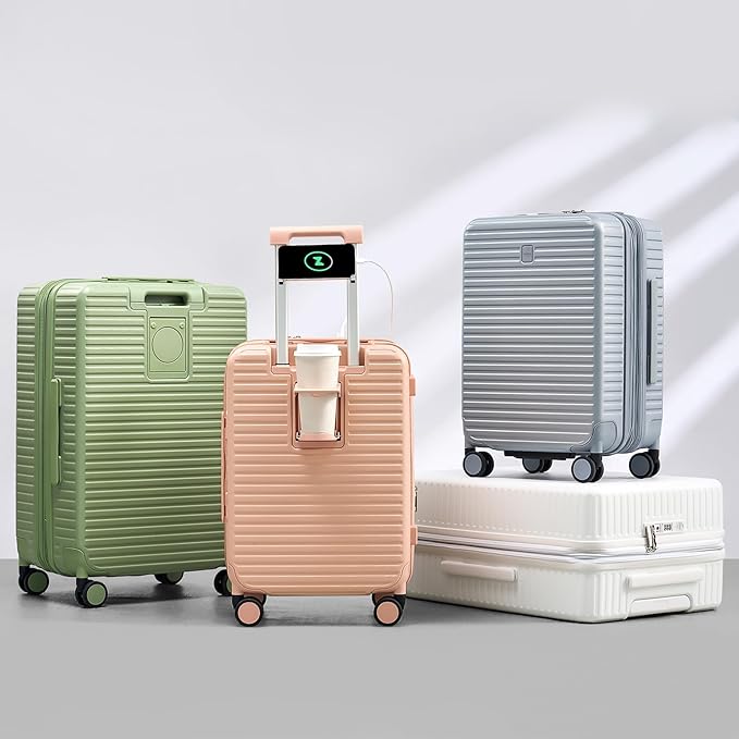 Hard Shell Suitcases Expandable Travel Luggage Sets 2 Piece, Carry on and Check in Luggage Lightweight Suitcase Set 2 Piece with Wheels Cup Holder Charger Built in (Forest Green, 20/28)
