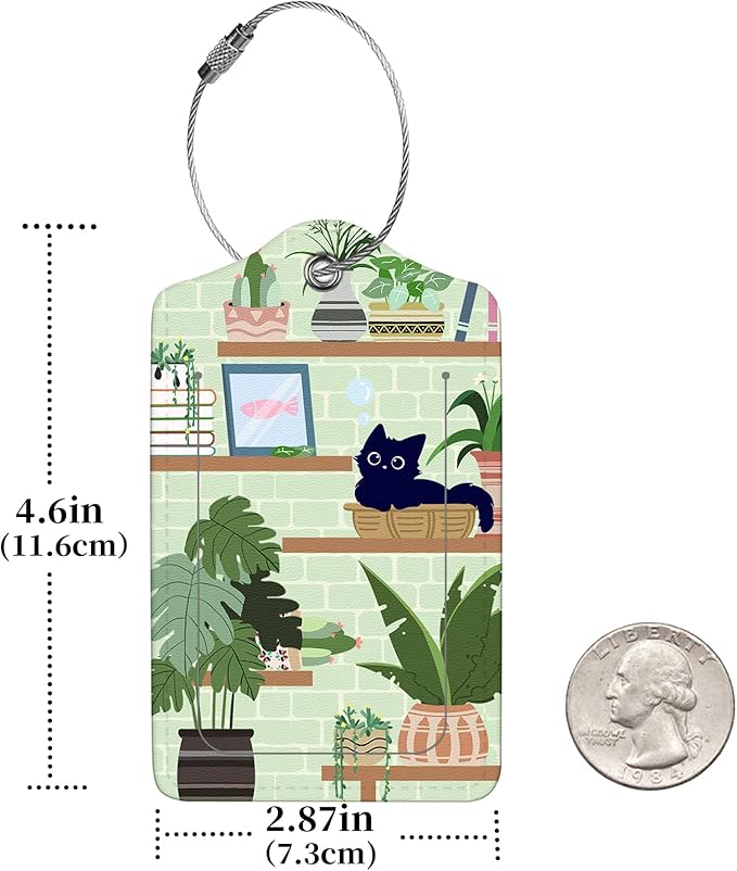 2 Pcs Luggage Tags for Suitcase, Cute Unique PU Leather Travel Bag Tag with Privacy Cover ID Label Address Card and Durable Metal Ring Suitable for Men Women Children Backpack,Cat On The Shelf