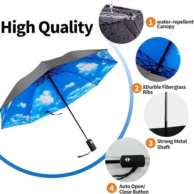LLanxiry Compact Travel Umbrella, Mini Windproof Umbrellas for Rain & Sun, Small Lightweight Outdoor UV Umbrella, Portable Folding Umbrellas for Travel