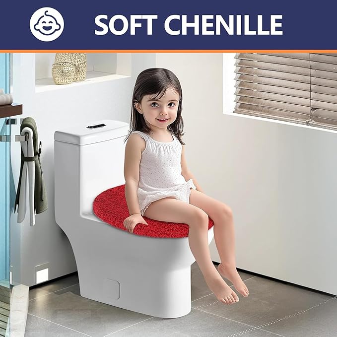 Microfiber Elongated Toilet Seat Cover 19.5"x 15" Machine Washable Solid Toilet Lid Cover Adjustable Rubber Backing Fits Most 18-19.5" L x 14-16" W Elongated Toilet Seat