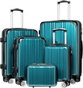 Coolife Luggage Expandable 5 Piece Sets PC+ABS Spinner Suitcase 20 inch 24 inch 28 inch (green new)
