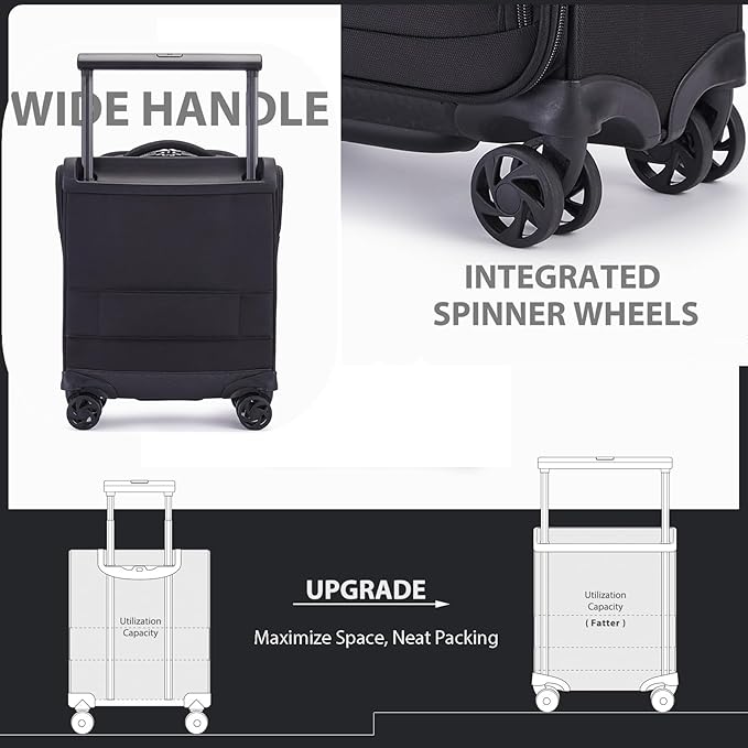 Verage Carry On Luggage with Wheels, 15 Inch Underseat Spinner Luggage Pro, Underseat Personal Item Travel Bag for Men and Women, Carry On Bags for Airplanes, Black